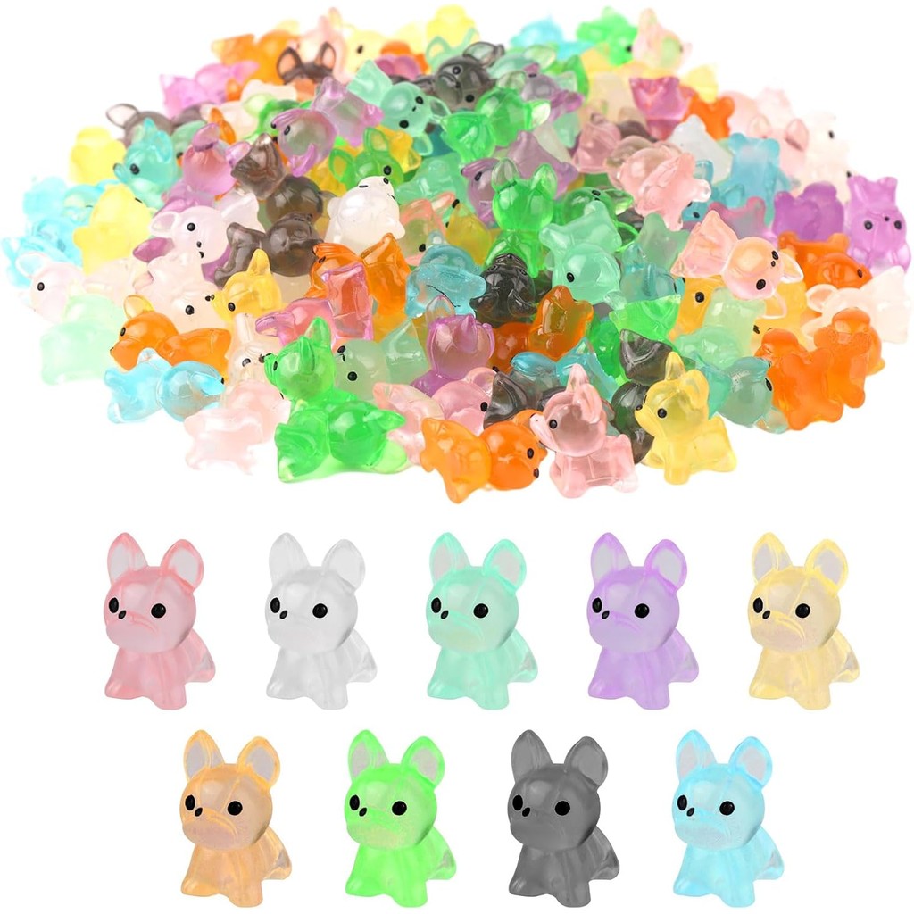 10/50/100 ชิ้น Luminous Mini Resin Dogs, น่ารัก Miniature Dog Figures Tiny ขนาดเล็กเรซิ่นเรืองแสงใน Dark Mini เรซิ่นสัตว์