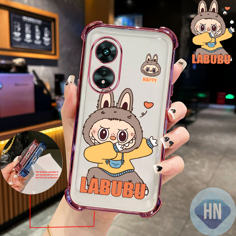 เคส OPPO A18 A38 A17 A17K LABUBU ใหม่สี่มุมโปร่งใสป้องกันการตกเปลือกเคส