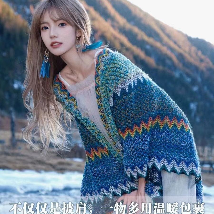 ผ้าพันคอย้อนยุคเสื้อคลุมฤดูใบไม้ร่วงฤดูหนาวผ้าคลุมไหล่หญิงสวมใส่ด้านนอก XDDJ