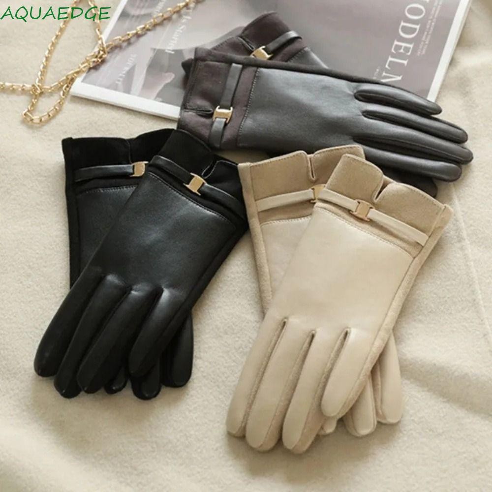 Aquaedge ผู้หญิงหนัง Glov, Thicken Full Finger Touch Screen ถุงมือ,แฟชั่นกันน้ํา Windproof Keep Warm ฤดูหนาวถุงมือขับรถผู้หญิง