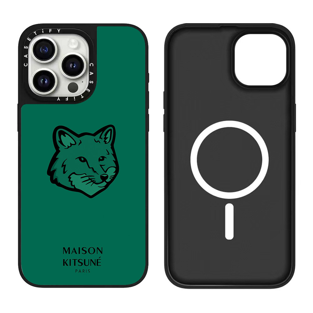 Tify กระจกแม่เหล็ก Maison Kitsune auto fox อุปกรณ์เสริมสําหรับปลั๊กหูสําหรับ iPhone 16 15 14 13 12 11 Pro Max Plus กรณีกันกระแทก Casetify ปกแข็ง
