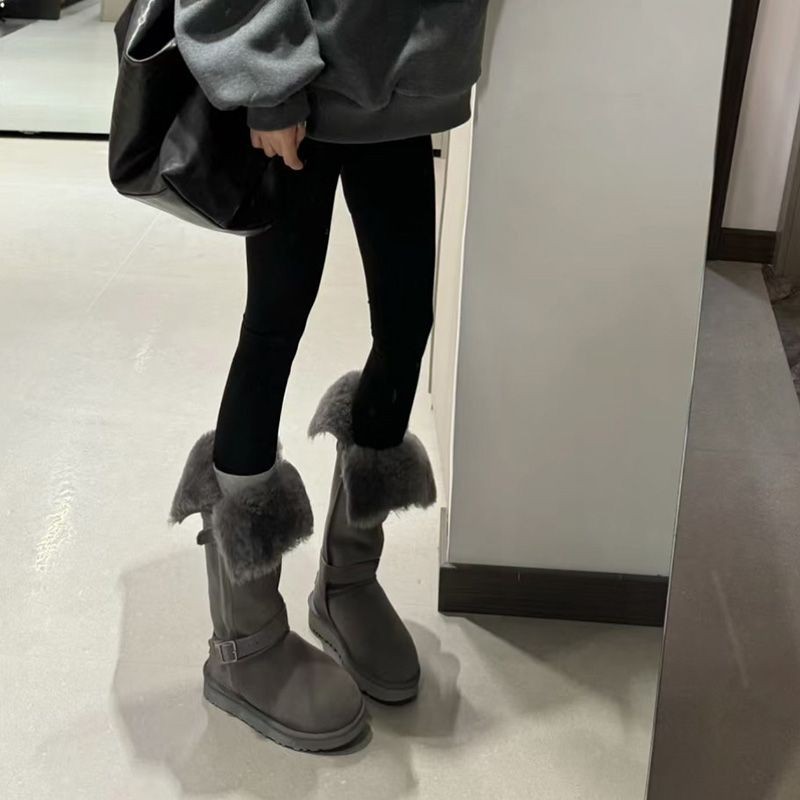 กระแส Mi Mid-Tube Boots Long Boots Casual Seaside Fashion เวอร์ชั่นเกาหลี
