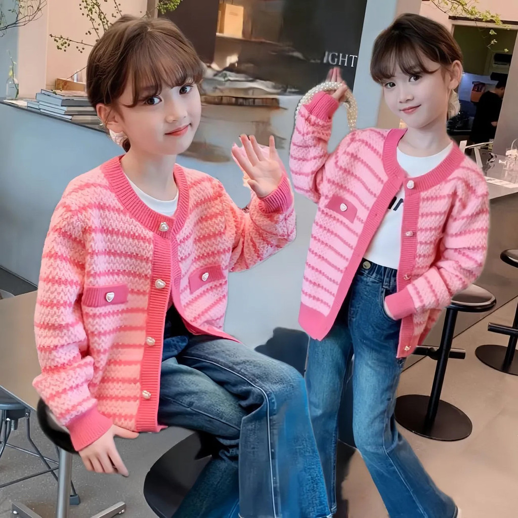 เสื้อสเวตเตอร์ถักเด็กผู้หญิงฤดูใบไม้ร่วงเสื้อผ้าเด็กสไตล์ตะวันตก