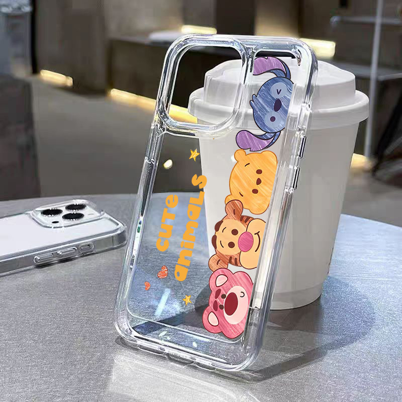 TPU ปุ่มชุบไฟฟ้า เคสไอโฟน นิ่มกันกระแทก เคสโทรศัพท์ iPhone 11 12 13 14 15 Pro Max XR XS X 7 8Pหมีเต็มหน้าจอ