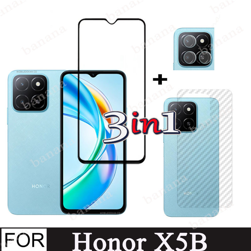 Honor X5b กระจกนิรภัยป้องกันหน้าจอสําหรับ Honor X6b X8b 3 in 1 Full Coverage ฟิล์มแก้ว + เลนส์กล้องก