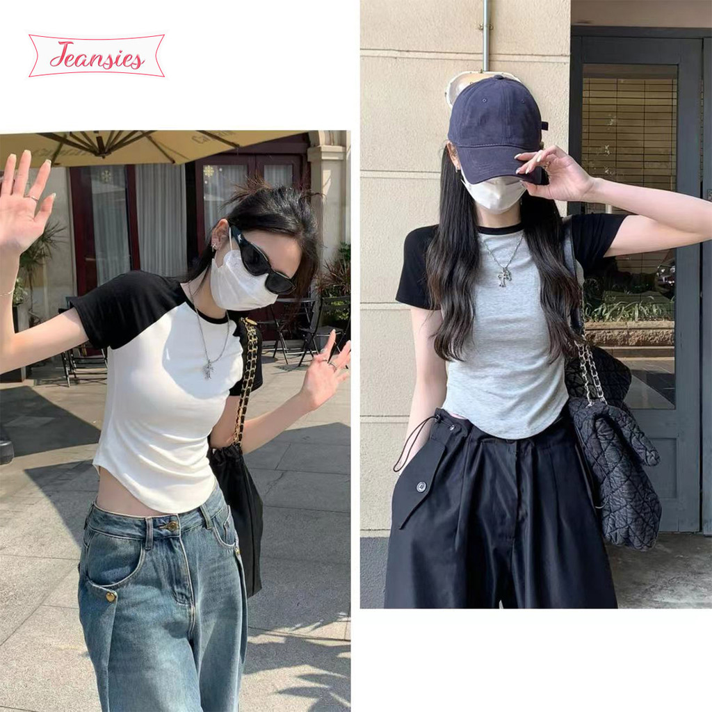เสื้อยืดสั้นสีสันสดใสสำหรับผู้หญิง