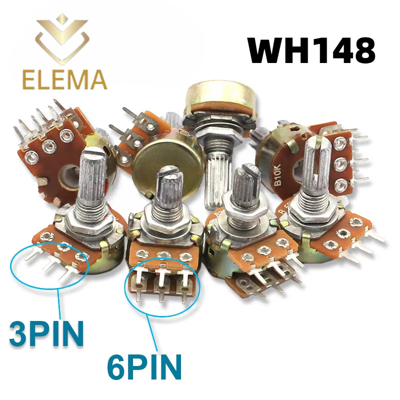 Wh148 3Pin 6Pin Potentiometer 1/2/5/10/20/50/100/200/250/500K 1M ความยาวเพลา 15 มม.ปรับ Potentiometer