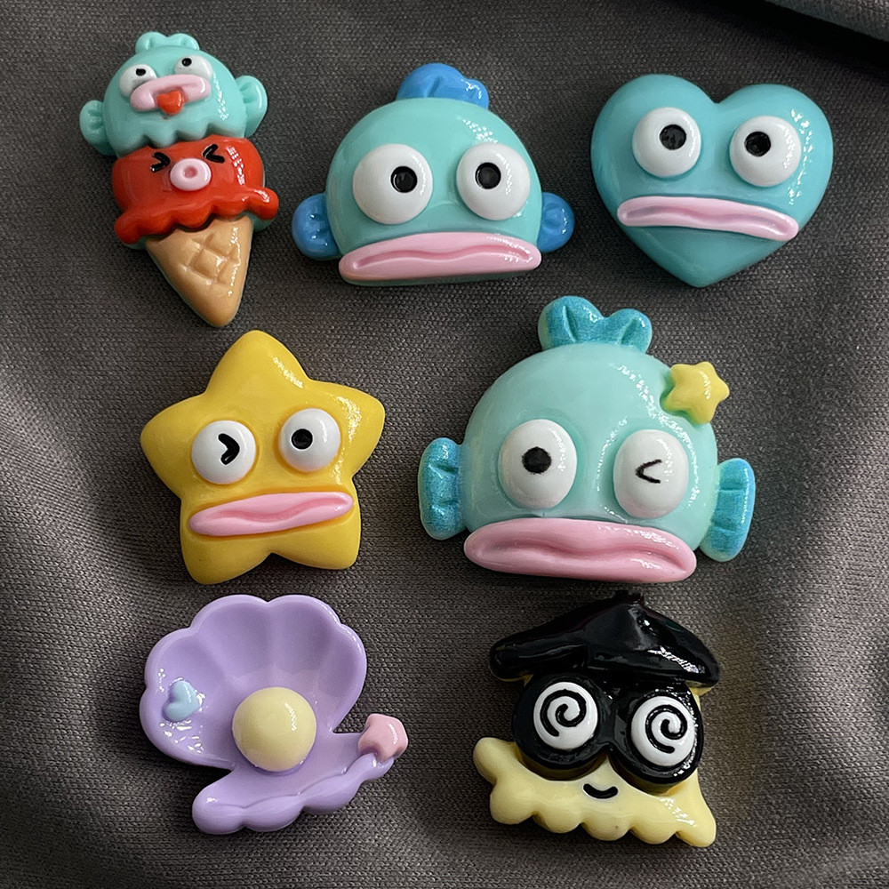 [3 @] สําหรับ จิ๊บบิทซ์ จระเข้ น่าเกลียดน่ารักมหาสมุทรปลามุกการ์ตูนเรซิ่นเครื่องประดับอุปกรณ์เสริม ทําเอง เคสโทรศัพท์ครีมกาวทําด้วยมือกิ๊บขนาดเล็กแพทช์ เอฟพี