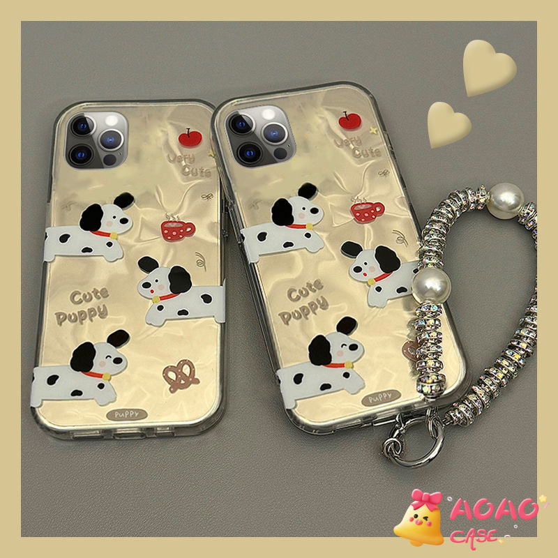 เคสไอโฟน 11 สำหรับ iPhone 16 11 15 13 12 14 Pro Max XR 16 7 8 Plus X XS Max สร้อยข้อมือลายคลื่นน้ำลูกสุนัขสุดน่ารักและตล