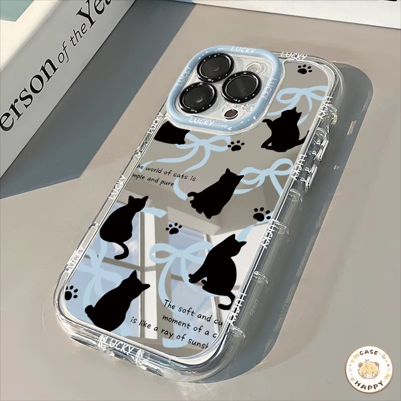 สวยโบกบอนต์ลูกแมวสีดำน่ารักแท็กภาษาอังกฤษ เคสiPhone 16 11 13 Pro Max 15 12 14 Pro Max 7 16 8 15 Plus XR X XS Max SE 2020