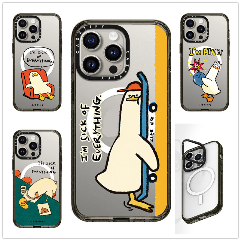 กรอบเลนส์ ยืน เคสโทรศัพท์แม่เหล็ก CASETiFY ป่วยทุกอย่างเป็ด SSEBONG เข้ากันได้ ไอโฟน 14 15 16 มือโปร สูงสุด หนา 2.5 ปลอกอะคริลิคกันกระแทกฝาครอบป