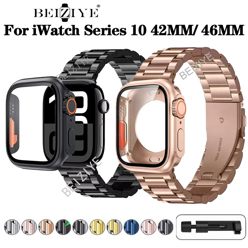 เปลี่ยน Ultra Case + Band สําหรับ iWatch Series 10 46 มม./42 มม.โลหะสายสแตนเลสสําหรับ iWatch Series 