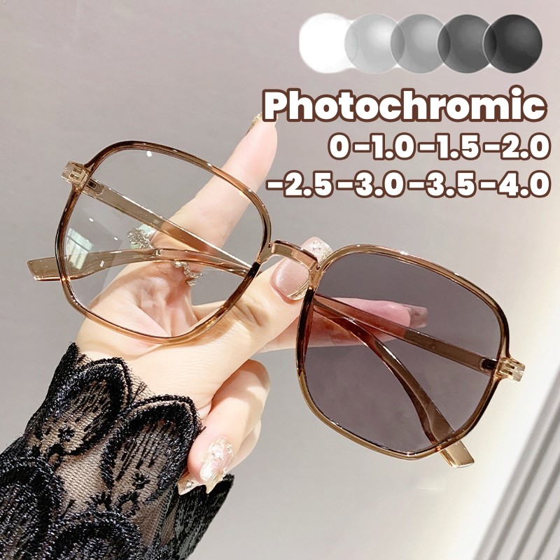 กรอบขนาดใหญ่ผู้หญิงผู้ชายแว่นตากันแดดสั้นเปลี่ยนสีป้องกันแสงสีฟ้าแว่นตากลางแจ้งอินเทรนด์โฟโตโครมิกแว่นสายตาสั้น
