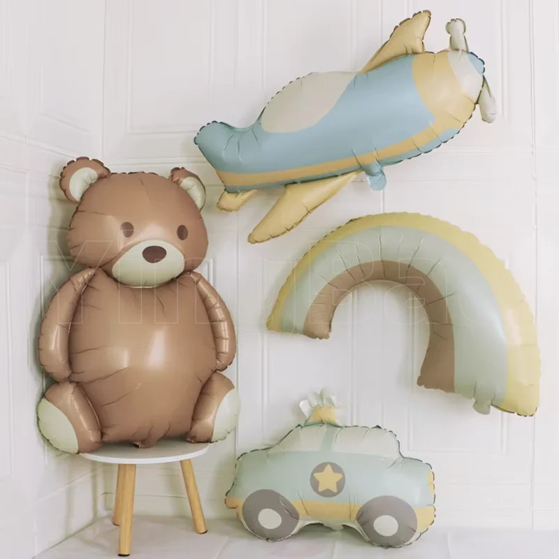 4 ชิ้น/เซ็ตการ์ตูน Matte Bear Rainbow Plane รถฟอยล์บอลลูนชุด Happy Birthday Party ตกแต่งเด็กสาวเด็กทารกของเล่นอุปกรณ์