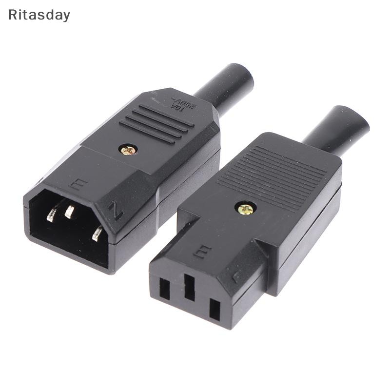 Ritasday AC 3Pin ซ็อกเก็ตตรงสายปลั๊กขั้วต่อ C13 C14 10A 250V ชายหญิงปลั๊กใหม่