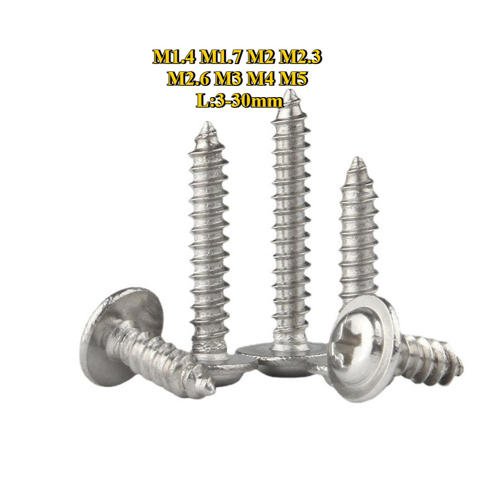 น็อต สกรู หัวกลม ติดแหวน แฉก JPW+ สเตนเลส 304 เกลียวมิล หยาบ M4 M5 M6 / Pan Head Washer Machine
