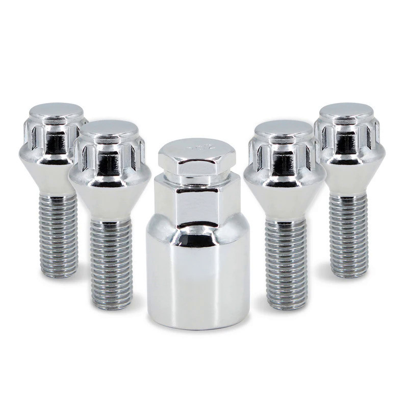 Wheel Bolts Locking Lug Nuts M12 x 1.5 with Locks Key For BMW MINI Vauxhalls Nissan Chrome Alloy Whe