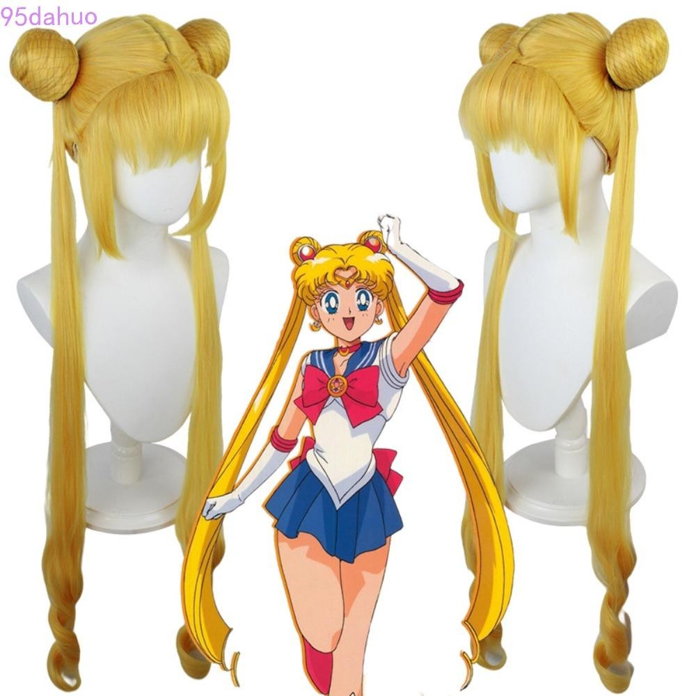 Dahuo Tsukino Usagi คอสเพลย์วิกผม,ญี่ปุ่นอะนิเมะสังเคราะห์ผมเซเลอร์มูนคอสเพลย์วิกผม,บทบาทเล่นทนความร้อนปาร์ตี้ฮาโลวีนธรรมชาติคู่ยาวผมหางม้าผู้หญิง