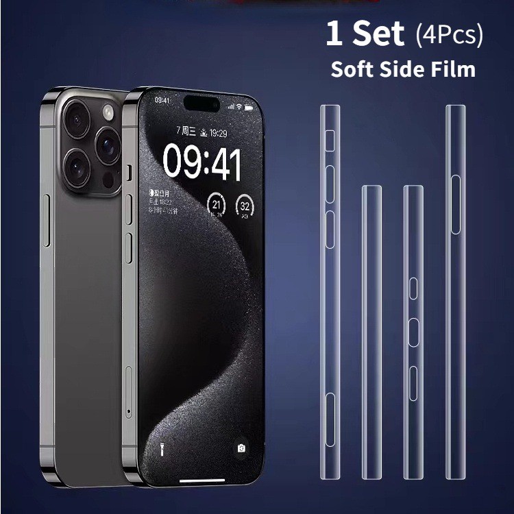 Side HD Clear TPU Hydrogel Film สําหรับ iPhone 16 15 14 13 12 11 Pro Max 14 15 16 Plus 12 13 Mini X XS Max Xr กรอบป้องกัน TPU Clear Matte Hydrogel ฟิล์มสติกเกอร์บางเฉียบ