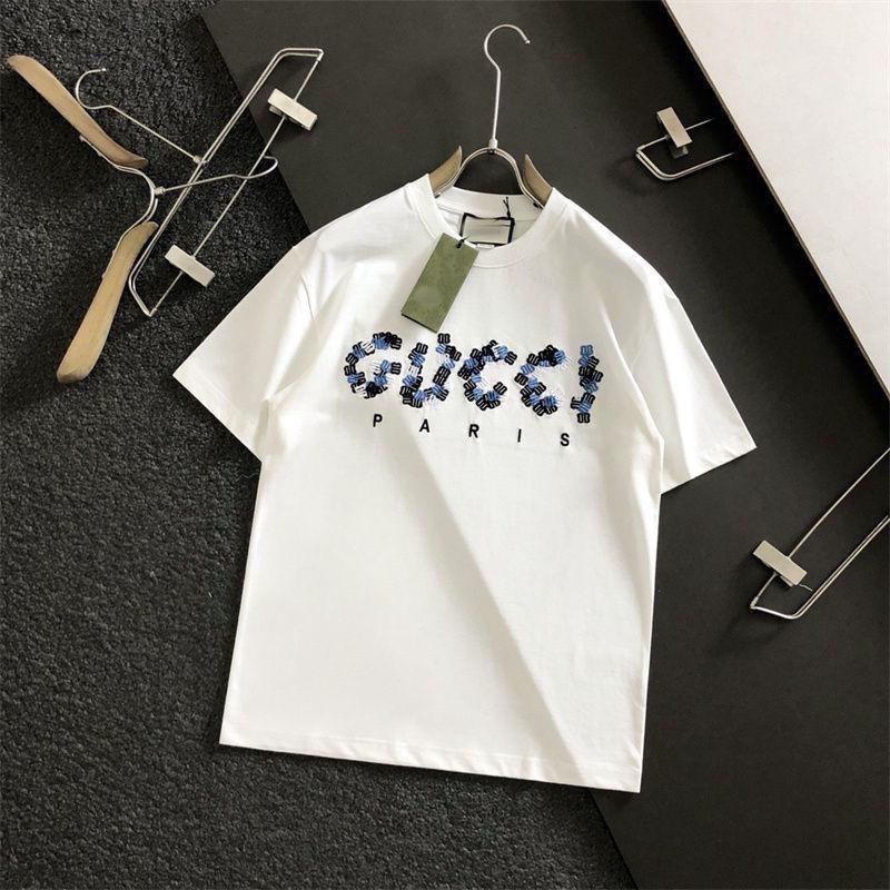 G GG Street Wear ผ้าฝ้ายแท้สไตล์ใหม่พิมพ์ตัวอักษรด้านบนสบายๆรอบคอเสื้อยืดคู่เสื้อยืดแขนสั้น All-Match สั้น Col