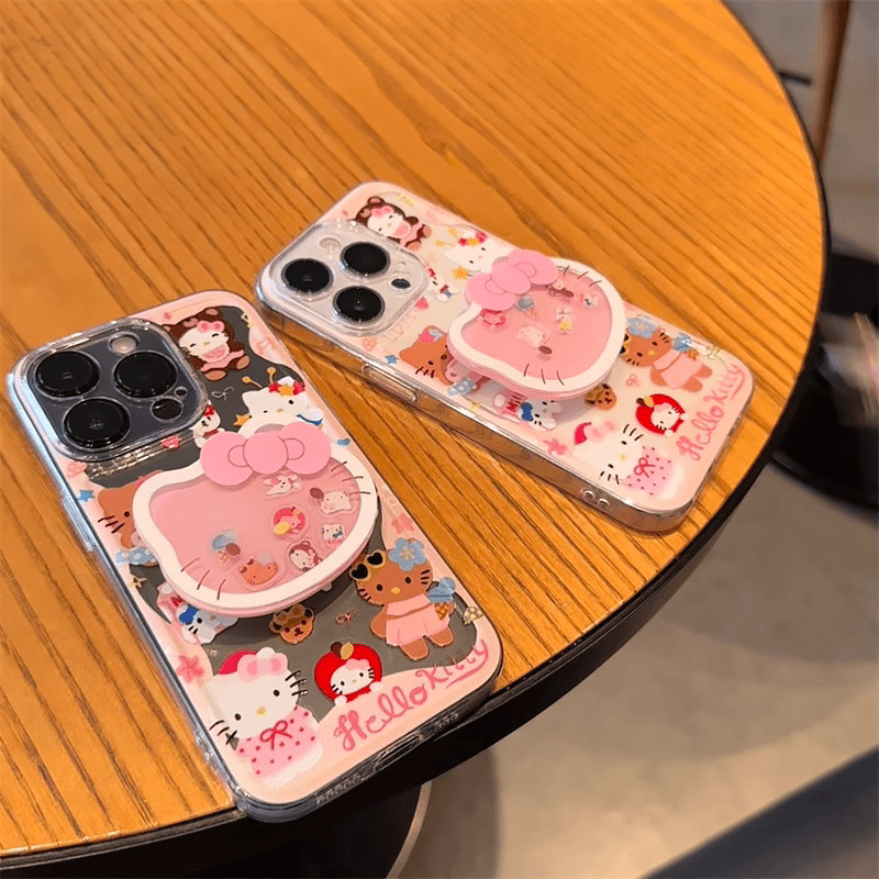 เคส Beautiful Super Cute Kitty for OPPO Reno 14 14F 13 12 F 12F 11 11F 5G A5 A3X A3 Pro 10 8Z 7Z A93 8T 6Z 5Z 6 Z 4F 4G 8 7 5F 5 6 Lite Cartoon Pink Small KT Bracket Stand Anti-fall Silione Soft Phone Case Fine Hole Lens Clear Back Cover TM 37 - รูปที่ 3