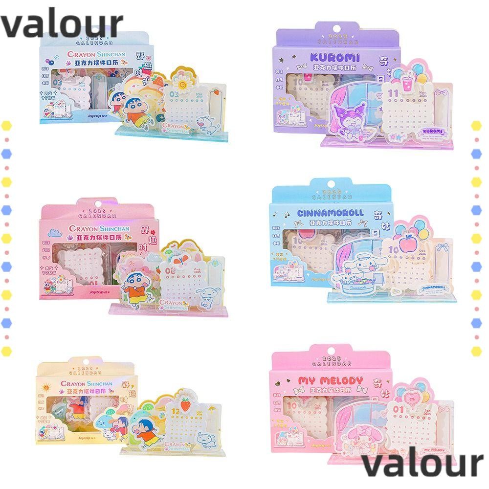 Valour ปฏิทินตั้งโต๊ะ Sanrio, เครยอนชินจังอะคริลิค 2025 ปฏิทินตั้งโต๊ะ, การ์ตูน Kuromi Melody Cinnamoroll 2024.10-2025.12 ปฏิทินกระดาษเดสก์ท็อปปีของขวัญคริสต์มาส