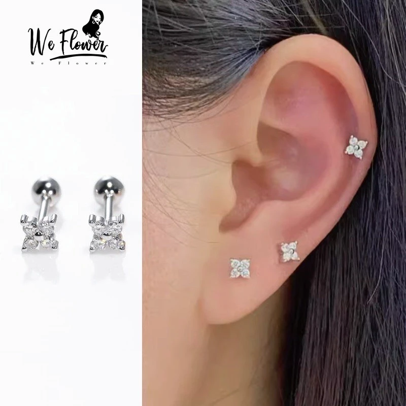 We Flower Elegant S925 เงิน Lucky คริสตัล Clover สกรูต่างหูผู้หญิงหญิง Hypoallergenic หู Studs เครื่องประดับของขวัญ