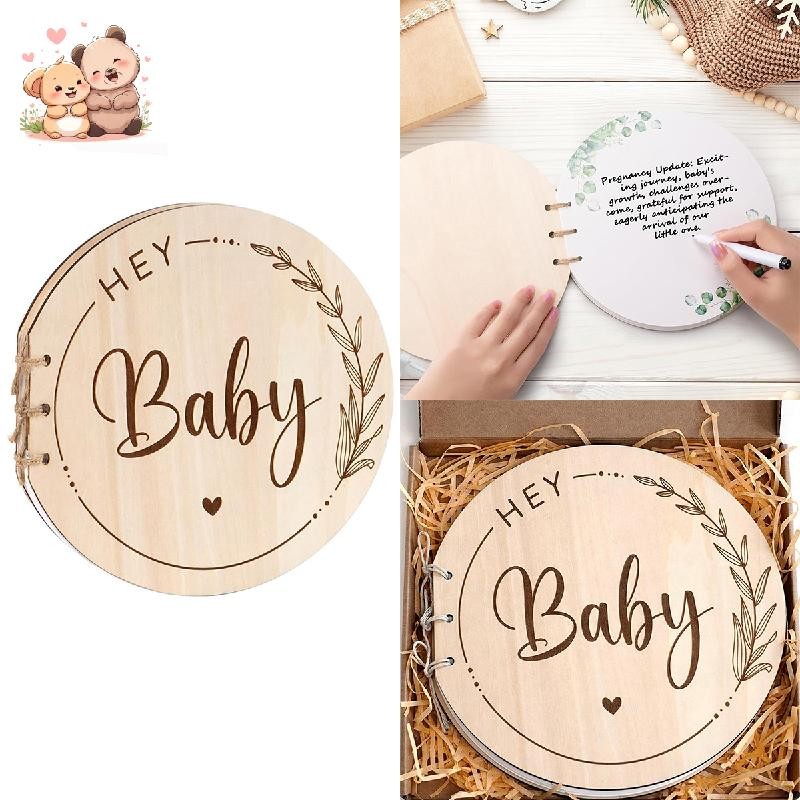 Baby Shower Memory Album Baby Party Guest Book พร้อมฝาครอบไม้ Baby Party Guest Book Baptism Guest Bo
