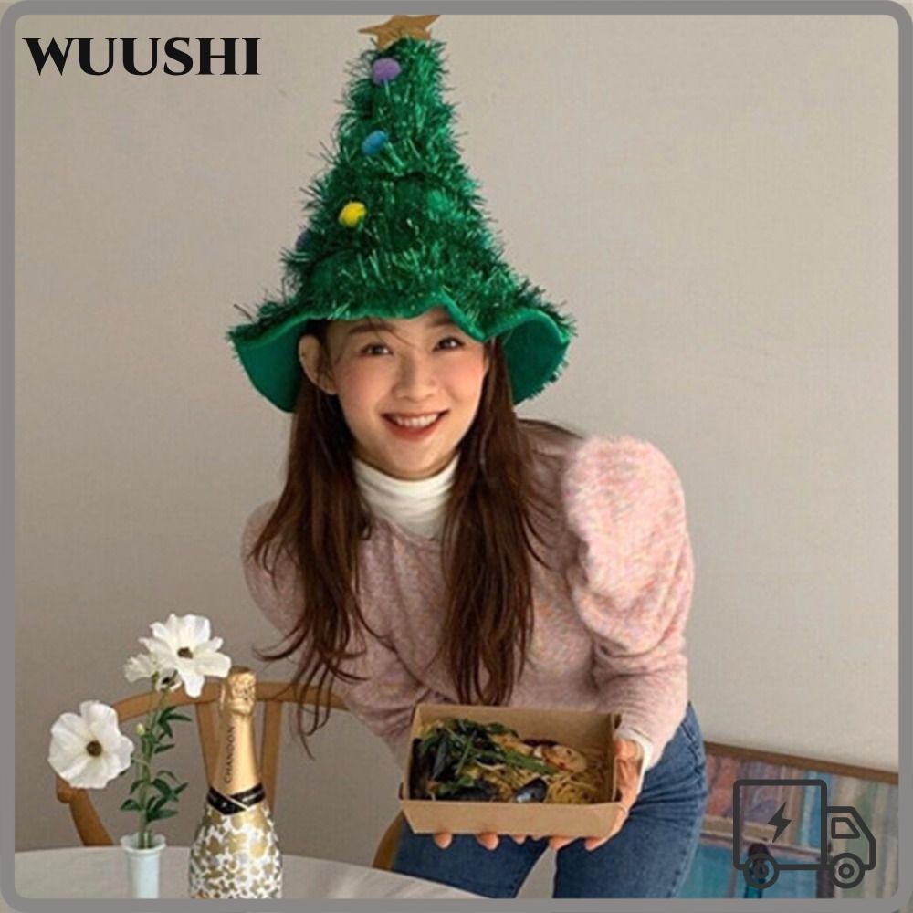 Wushi หมวกต้นคริสต์มาส, ผ้าไหมฝนผ้าพร้อมที่คาดผมคริสต์มาสสาวดาว, แฟนซี 2025 Ins Tinsel ที่คาดผมคริสต์มาสปี