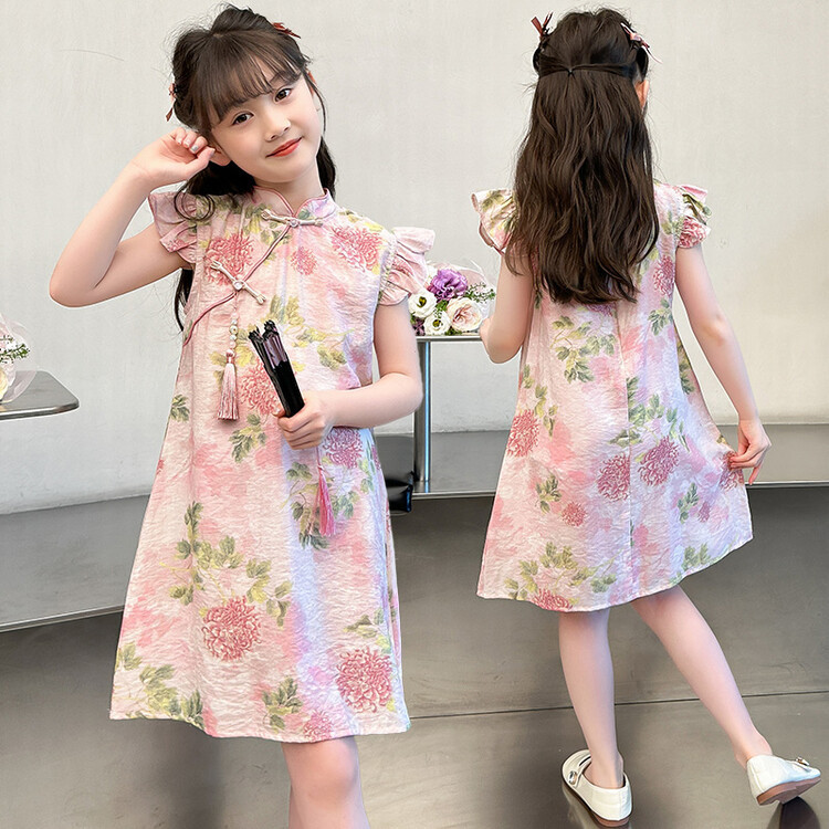 Cny Girls Princess Cheongsam Dress สไตล์จีนดอกไม้ Hanfu Dress