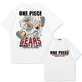 เสื้อยืดคอกลม-แขนสั้น oversize พิมพ์ลาย "OnePiece Luffy" เสื้อยืดผู้ชายเท่ๆ tshirt men สตรีทแฟชั่น สีขาว-สีดำ