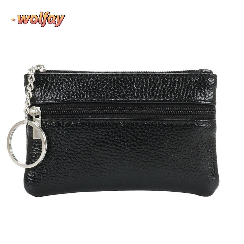 กระเป๋าสตางค์ผู้หญิง WOLFAY พร้อมกระเป๋าใส่เหรียญหนัง PU พวงกุญแจ, กระเป๋าเงินสั้นซิปอเนกประสงค์