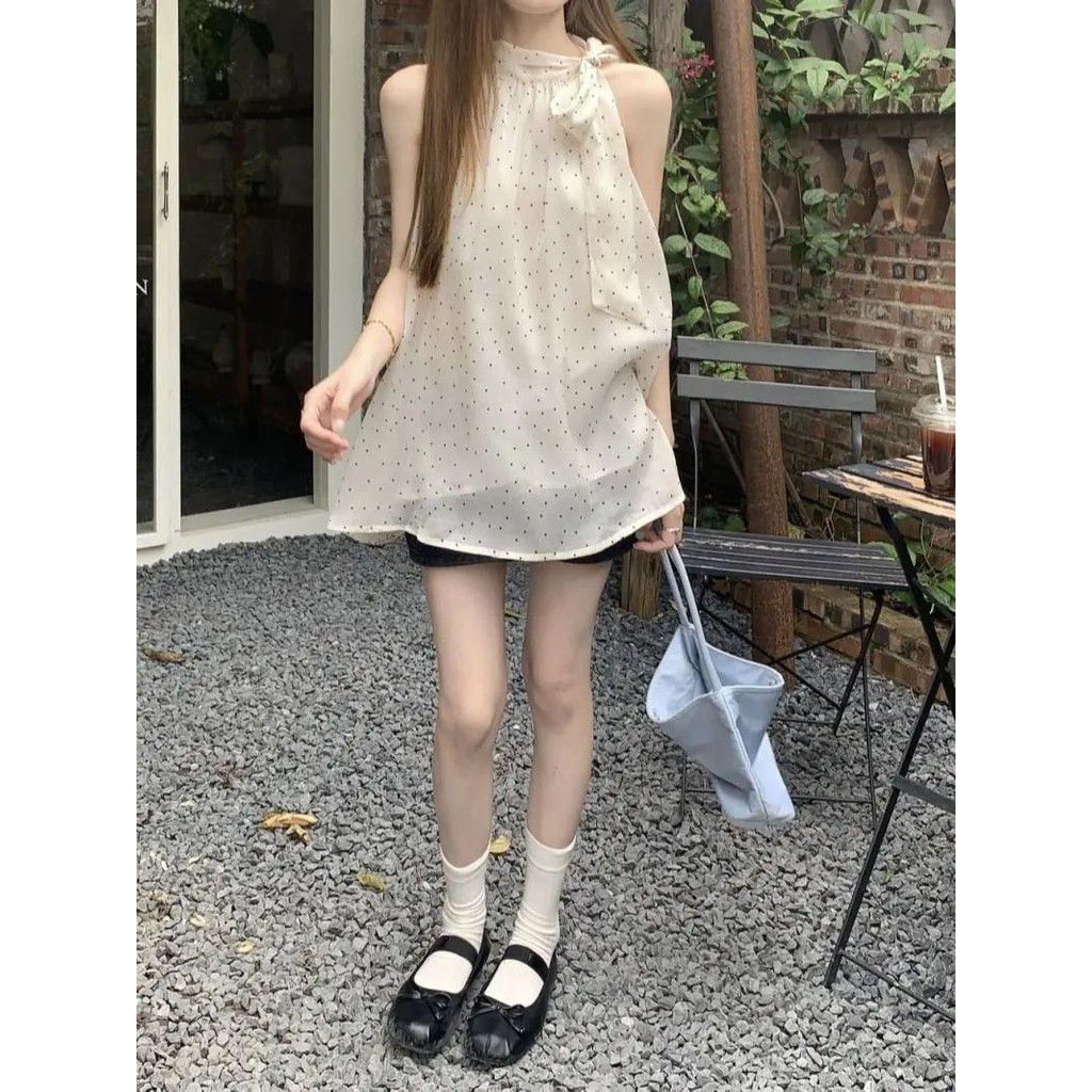 Couture เสื้อ ผ้าซิฟ่อนแขนกุด โบว์สายบางสไตล์เกาหลี! 🔥เสื้อแขนกุด น่ารักๆ ดูผอม +สไตล์สาวเวียดนาม - รูปที่ 4