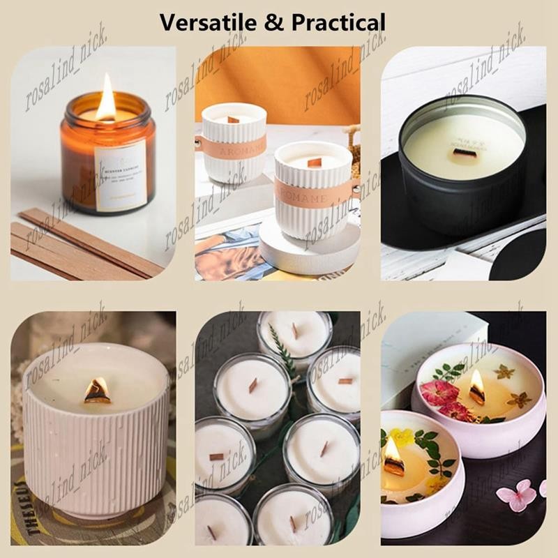 [Rosalind_Nick]100 ชุดเทียนไส้ตะเกียง 0.5X5.12 นิ้วไส้ตะเกียงไม้ธรรมชาติสําหรับทําเทียน, เทียน DIY Wick Smokeless Wood Wicks คลิปฐาน - รูปที่ 3