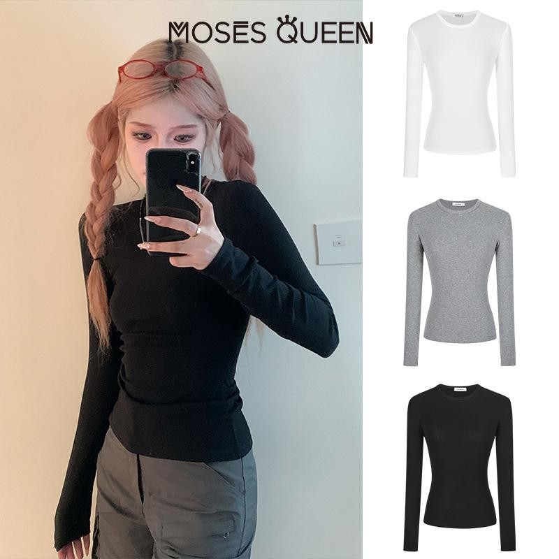 MOSESQUEEN Cotton Hot Girl แขนยาวผู้หญิงกระชับสัดส่วนเอว Cinching เสื้อยืดอเนกประสงค์ฐานด้านบน, ระบายอากาศได้, อบอุ่น #62226-62126 – โปรปัง