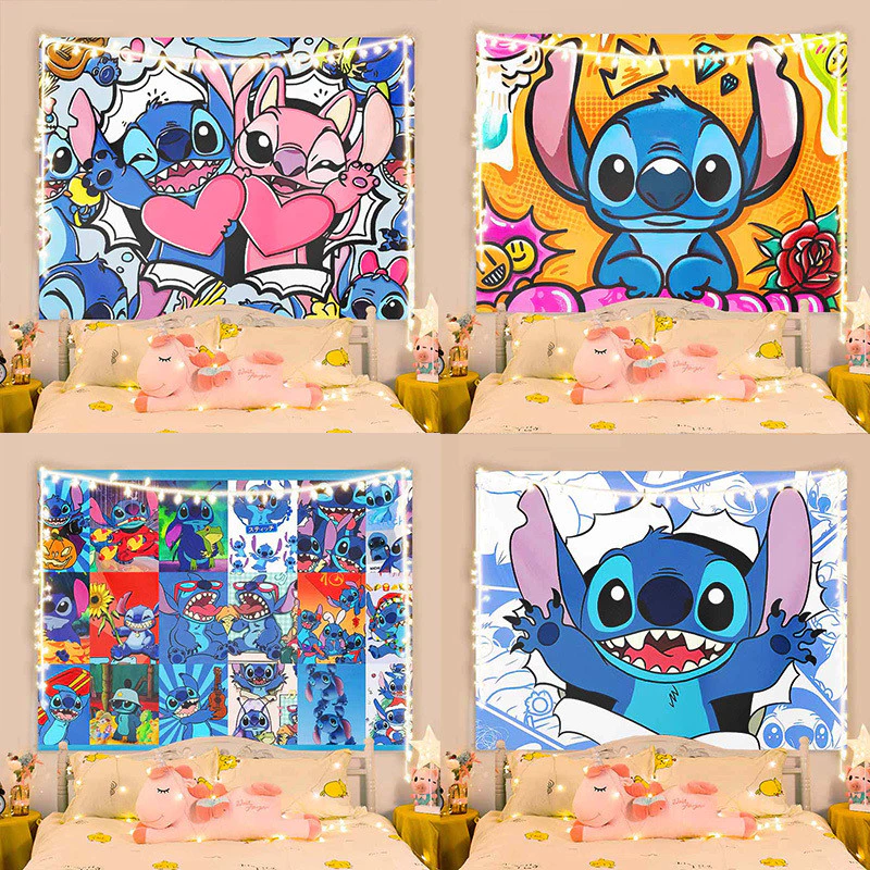 [จัดส่งจากประเทศไทย] agirl Starbaby Stitch ผ้าพื้นหลังตกแต่งห้องอะนิเมะน่ารักแขวนผ้าปรับปรุงห้องนอนผ้าติดผนังถ่ายภาพติดผนัง