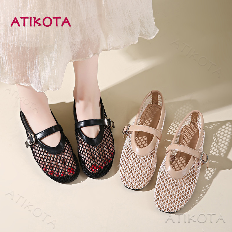 ติ๊ก ผู้หญิงรองเท้าแตะตาข่ายสุภาพสตรีแฟชั่นระบายอากาศน้ําหนักเบาลื่นปรับหัวเข็มขัดรองเท้าแตะ