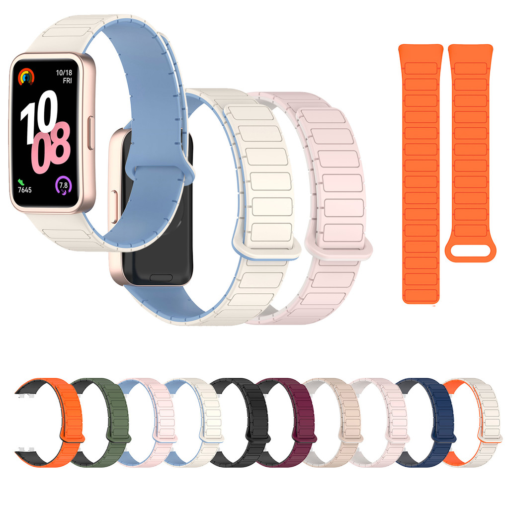 สายซิลิโคนแม่เหล็กสําหรับ Huawei band 11 10 9 8 NFC 11 Pro สมาร์ทวอทช์สายรัดข้อมือกันน้ํา
