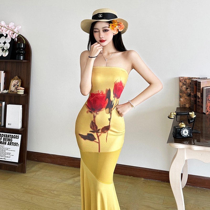 แปลก Puss พิมพ์ชุดตาข่าย Slash-คอ Cleavage Patchwork Backless Hip-Covering ดูผ่านผู้หญิง Elegant หวา