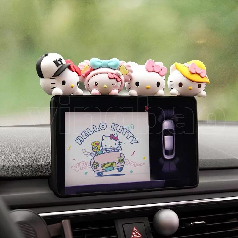 5ชิ้น/เซ็ตน่ารักคิตตี้ตุ๊กตาตกแต่งรถการ์ตูนคิตตี้แมวรูปการกระทําตุ๊กตาเครื่องประดับอัตโนมัติภายในแดชบอร์ดตกแต่งสําหรับสาวๆ - รูปที่ 5