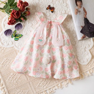 ชุดเดรสพิมพ์ลายดอกไม้กระต่ายสําหรับเด็กทารกสาวน่ารักหูกระต่า…