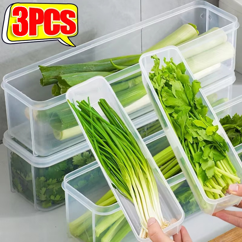 1/3 ชิ้นขนาดใหญ่พิเศษตู้เย็นกล่องเก็บ - Dampproof และ Fresh-Keeping สําหรับ Scallion, เนื้อ, ผลไม้, Veg - ห้องครัวสี่เหลี่ยมปิดผนึกกรณีพร้อมฝาครอบ