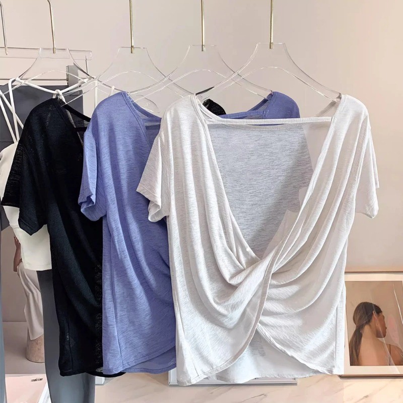 MAGIEYOGASports Top เซ็กซี่ Kink Back Hollow Breathable เสื้อยืดน้ําหนักเบา Gym โยคะ