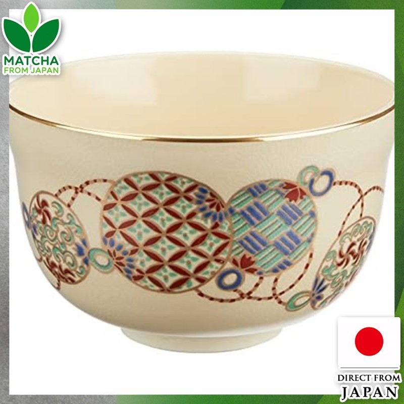 ชาม Miyachi Eikou Matcha ขนาดสีขาว: เส้นผ่านศูนย์กลาง 12.4 x ความสูง 7.8 ซม., Nishiro Kujudama กระดา