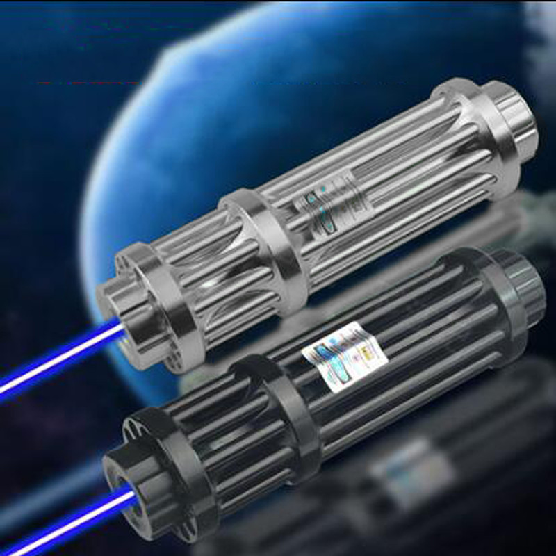 High Power BlueLaser Pointer Silver 10000m ปากกาเลเซอร์ Lazer Beam Light Focus ปรับ Burning Match ปา