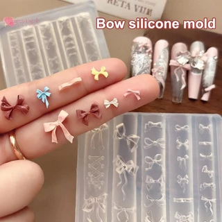 RENBG 3D ริบบิ้น Bowknot รูปแม่พิมพ์ปั๊ม Stencils UV เจล Polish Art Mould ซิลิโคนแกะสลักแม่พิมพ์ DIY ออกแบบเล็บ Charm ตกแต่ง TH