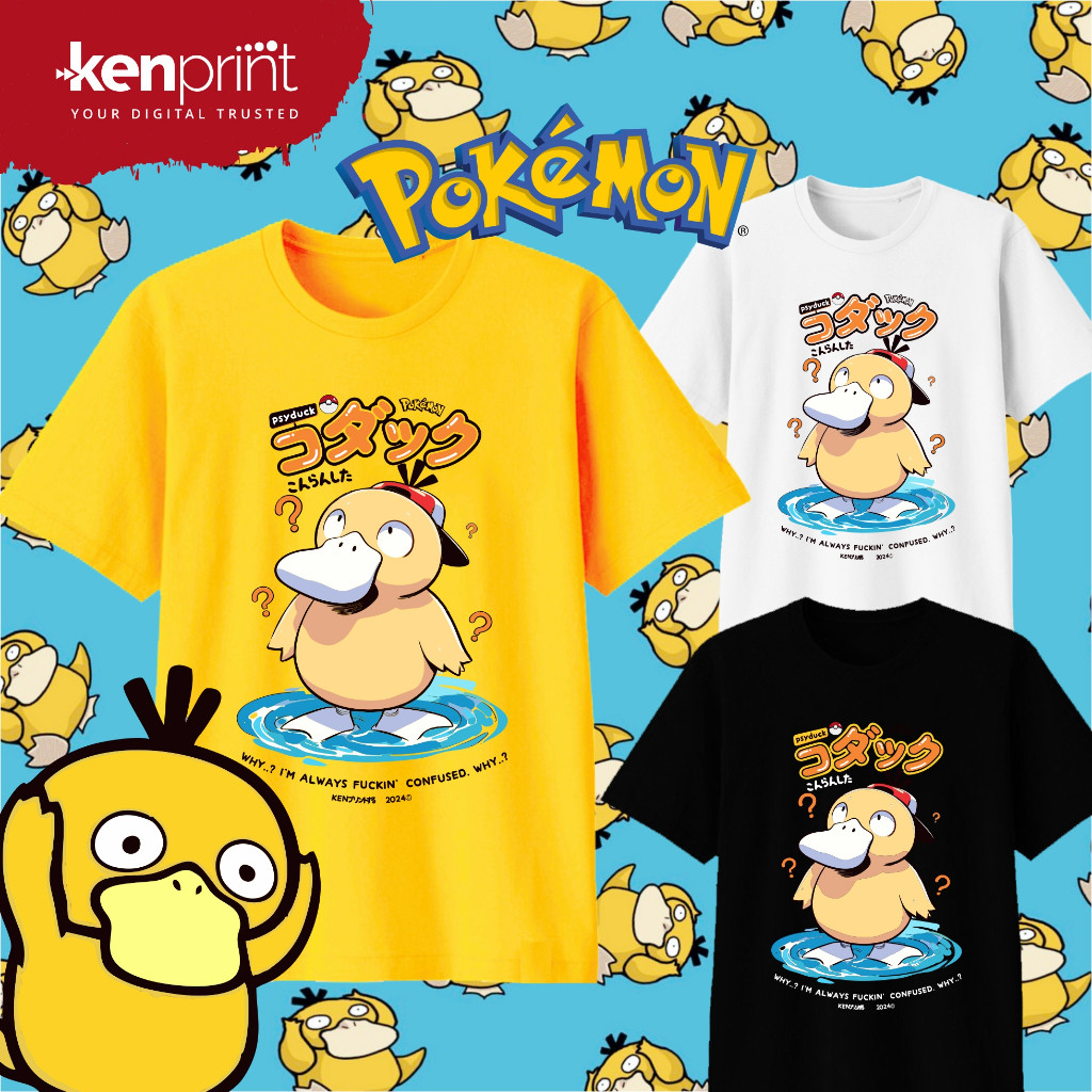 เสื้อยืด Pokemon PSYDUCK CONFUSED | ไม่ใช่อย่างเป็นทางการ | Cotton