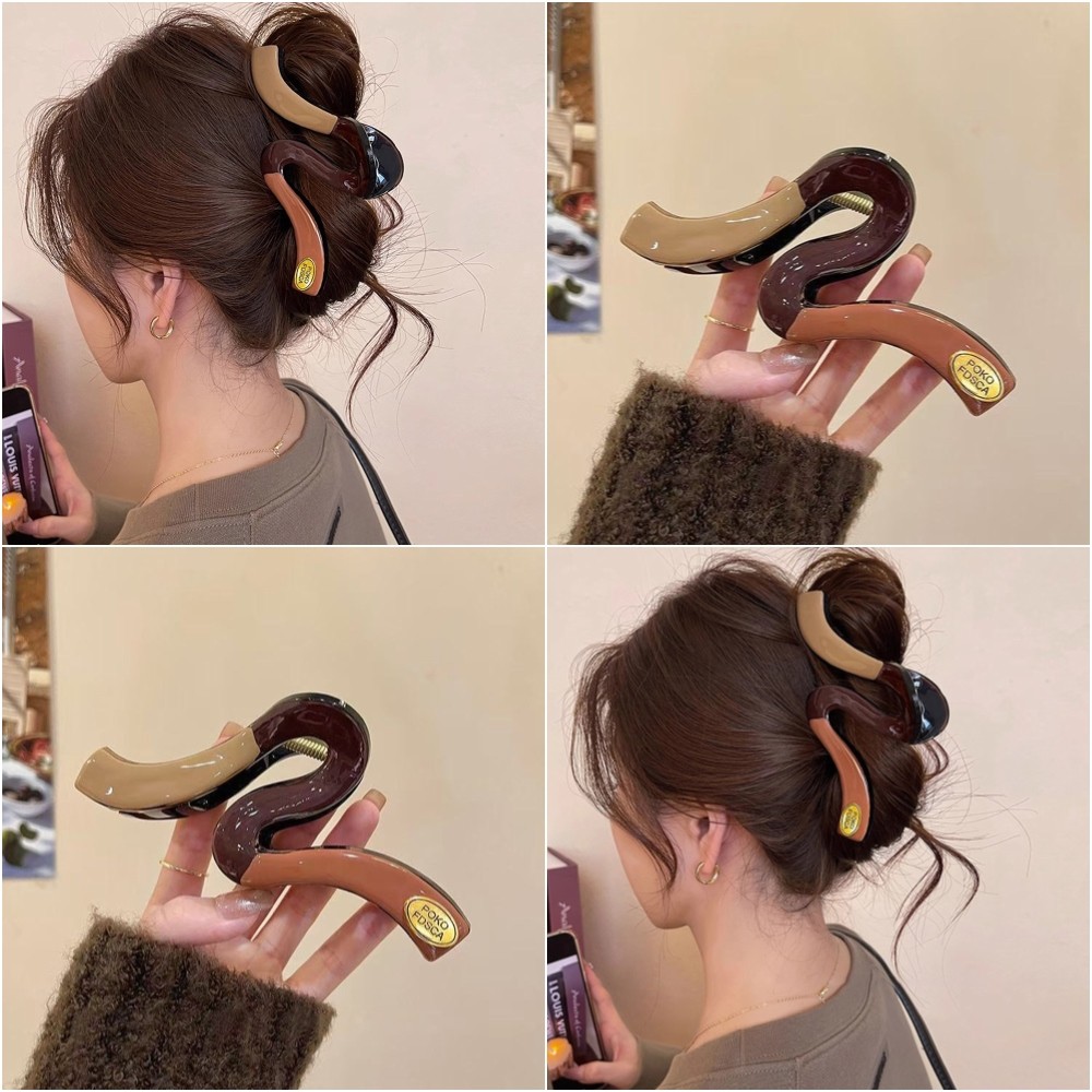 กิ๊บติดผมแบบเรียบง่ายแบบฝรั่งเศสสีตัดกันคลิปหยักขนาดใหญ่หญิงคลิปฉลามระดับไฮเอนด์หัวหลังใหม่