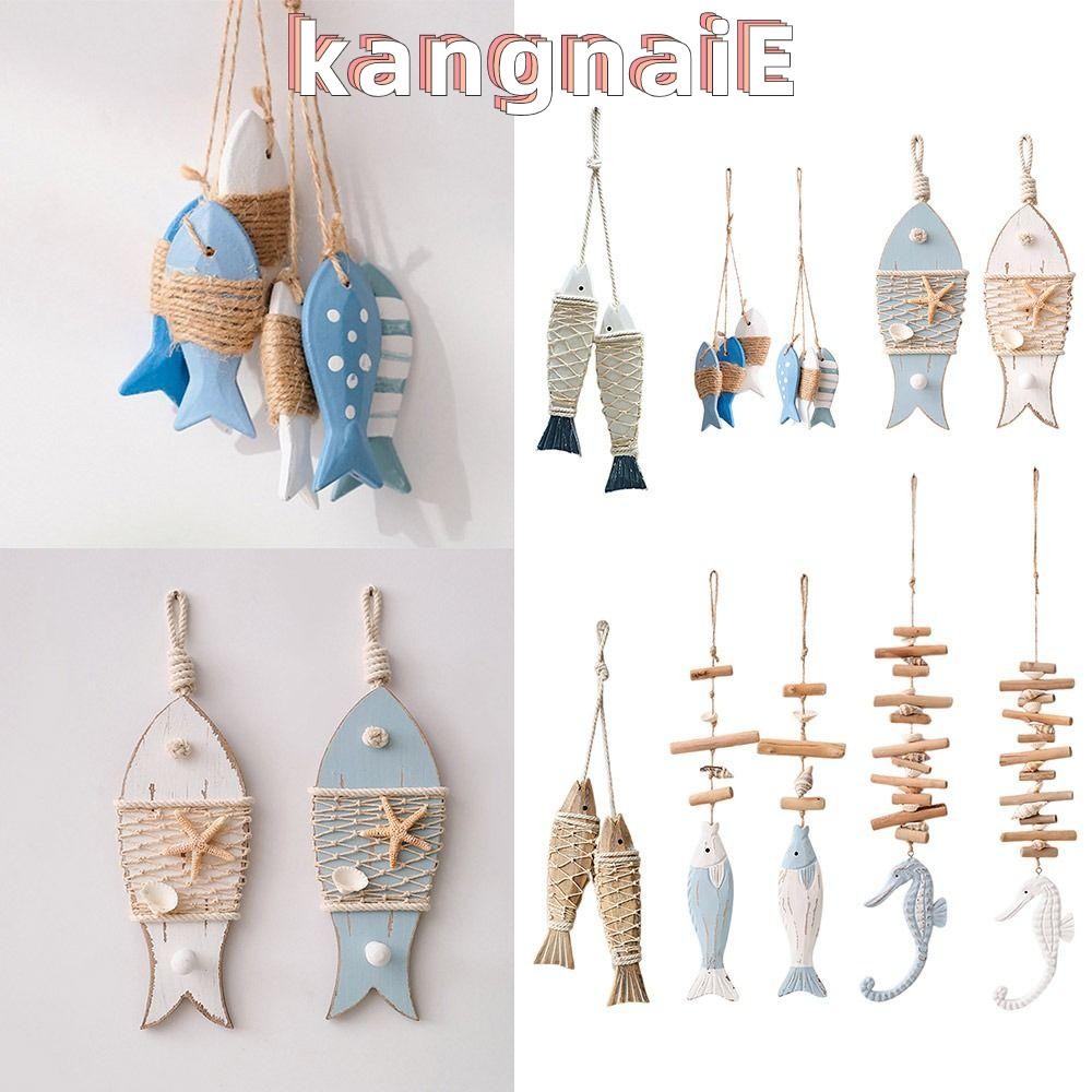 KANGNAI ของตกแต่งแขวนผนัง, จี้ปลาไม้เมดิเตอร์เรเนียน, ตุ๊กตาแกะสลักเปลือกหอยสร้างสรรค์ อุปกรณ์เสริมธีมมหาสมุทรบาร์คาเฟ่