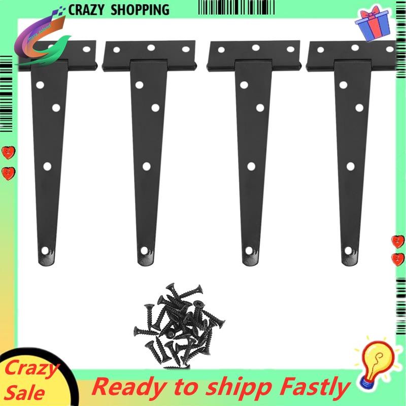 4 ชิ้น 6 นิ้วบานพับประตูสําหรับงานหนัก T-Strap Tee Shed บานพับบานพับประตูสําหรับบานพับประตูไม้ (สีดํ